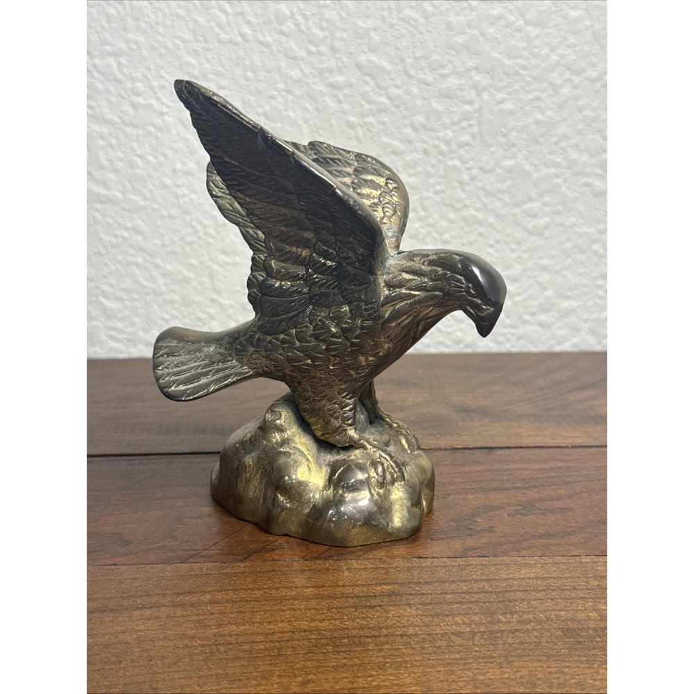 Vintage Solid Brass Eagle Hawk Falcon Statue Figurine Wildlife Decor